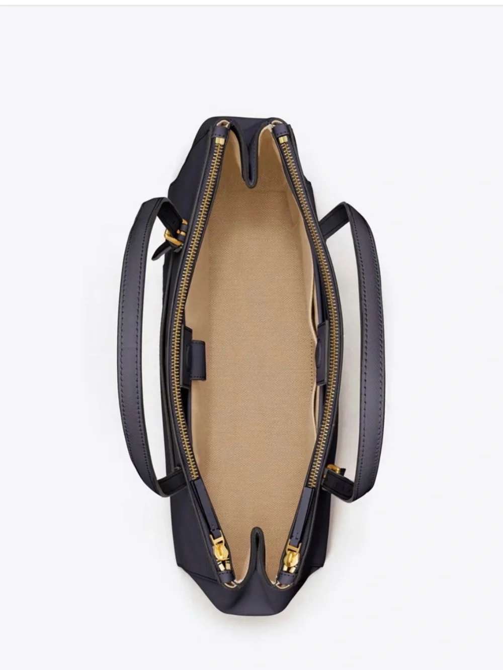 Tory Burch Emerson Double Zip Tote in Navy Saffiano Leather